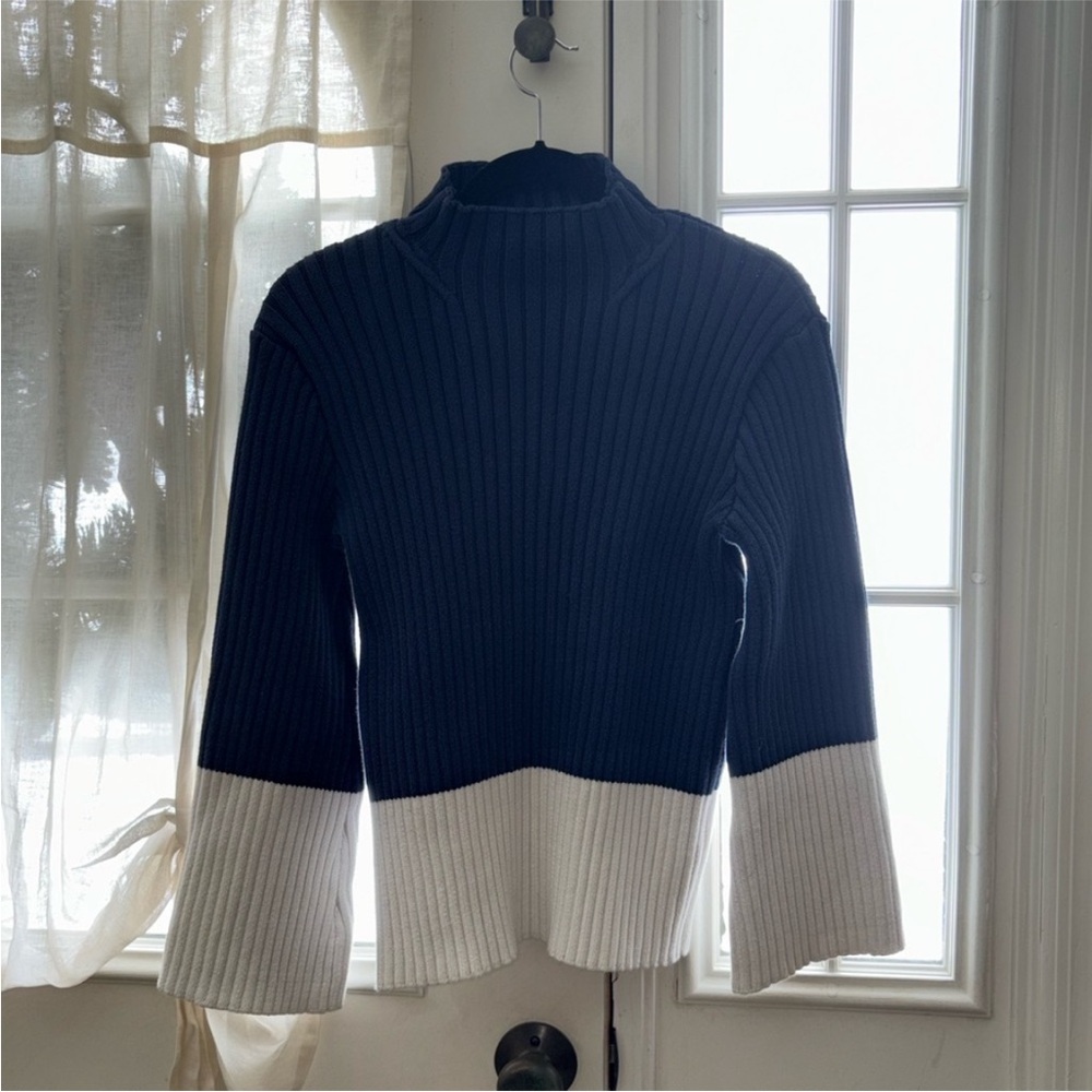 Ralph Lauren Navy and Cream Ribbed Turtleneck Sweater
